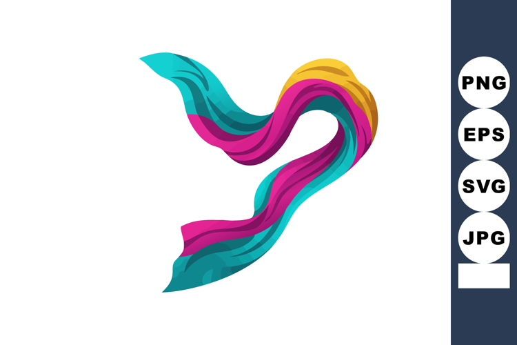 Abstract colorful flowing ribbon wave design with turquoise