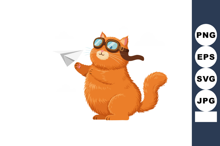 Cute orange cat wearing aviator goggles playing with paper a