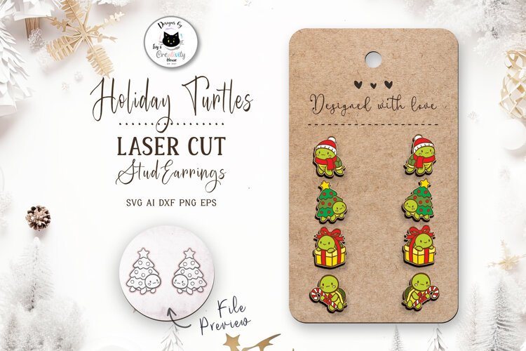Cute Turtle Christmas Laser Cut Stud Earrings example image 1