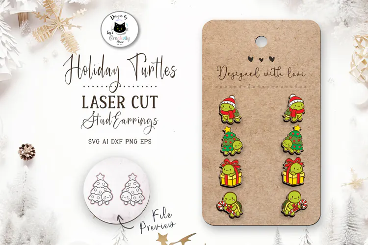 Cute Turtle Christmas Laser Cut Stud Earrings