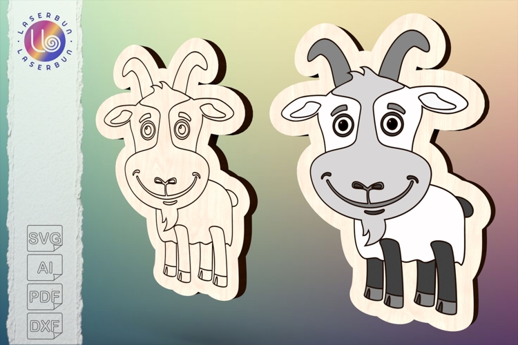 Playful goat laser template, farm animal vector for keychain