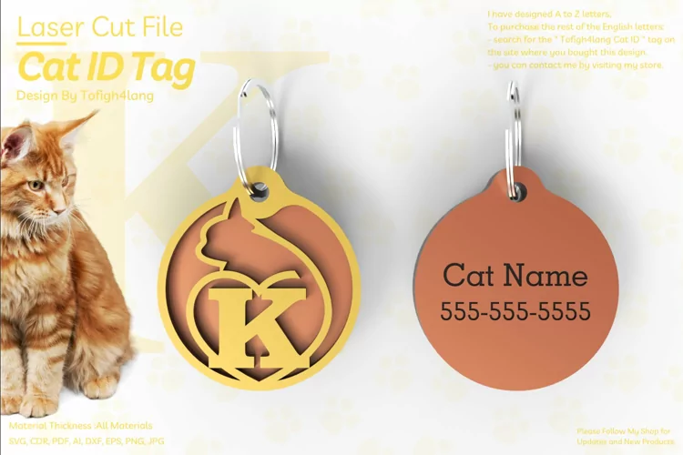 K | Cat ID Tag | Cat ID Tag Slide On Collar| laser cut | SVG