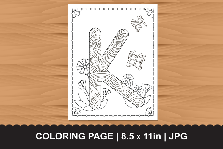 Letter K Coloring Page with Butterflies and Flowers
