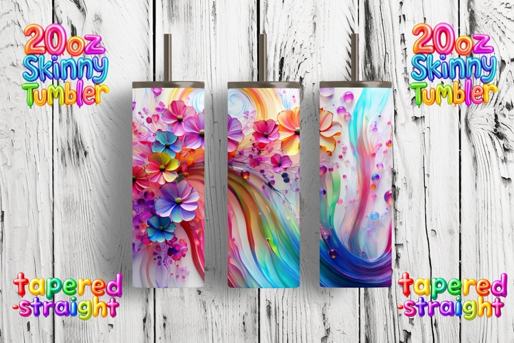 Vibrant Abstract Floral Tumbler Wrap 20oz Skinny PNG