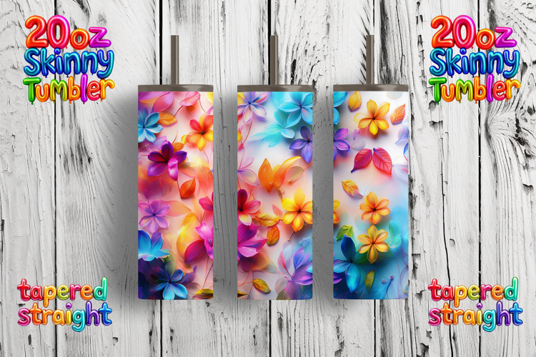 Neon Floral Tumbler Wrap 20oz Skinny Sublimation Design PNG