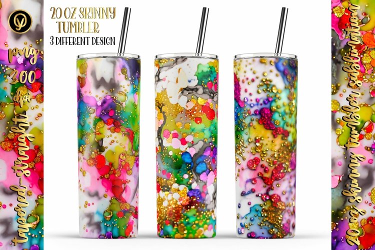 20 Oz Watercolor Splash Glitter Tumbler Wrap