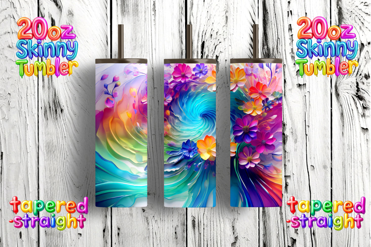 Dreamy Floral Swirl 20oz Skinny Tumbler ,Rainbow Sublimation