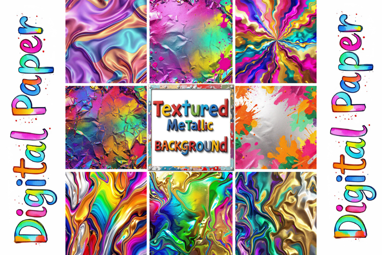 Rainbow Metallic Foil Digital Paper Pack