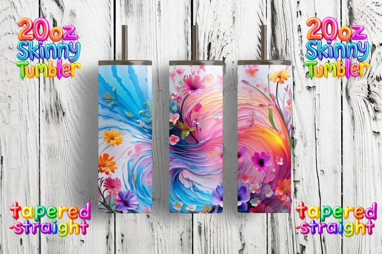 20oz Skinny Tumbler Bright Rainbow Swirl Floral Wrap