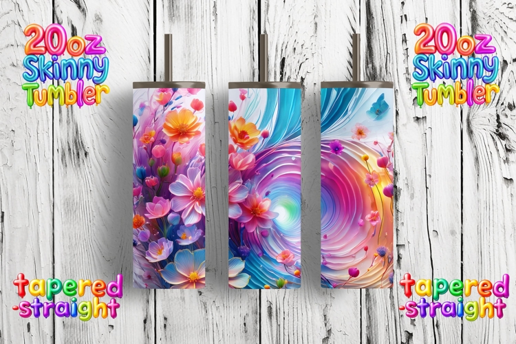 20oz Skinny Tumbler Floral Wrap | Bright Rainbow Swirl