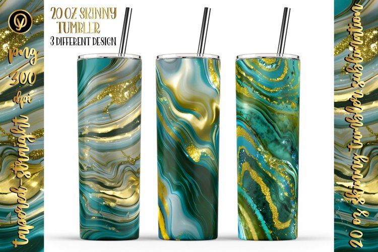 20 Oz Green Marble Glitter Agate Liquid Tumbler Warps