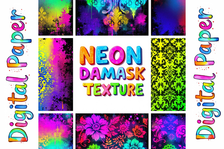 Neon Damask Digital Paper Bundle
