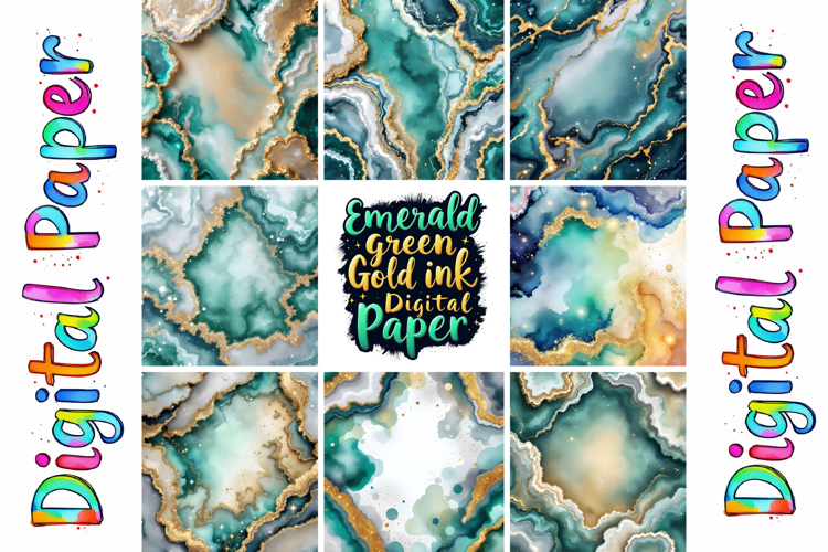 Emerald Green Gold Marble Digital Paper