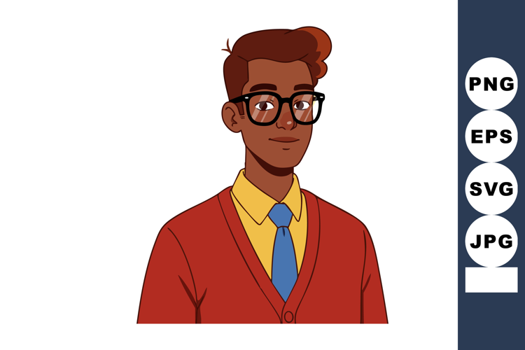 Young man wearing glasses red cardigan yellow shirt and blue