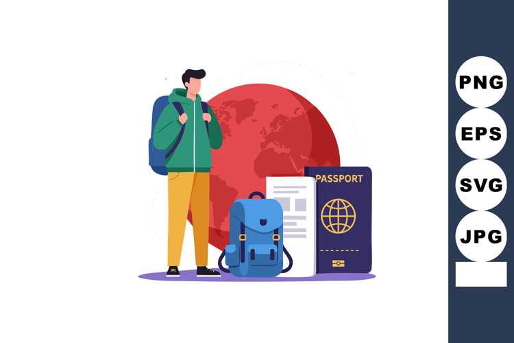 Traveler with backpack and passport preparing for global tra