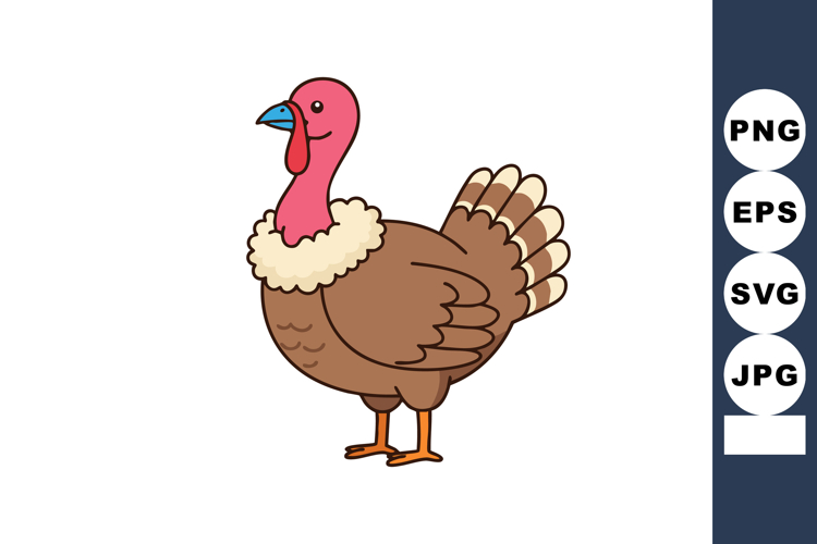 Turkey bird illustration with brown feathers and blue beak v