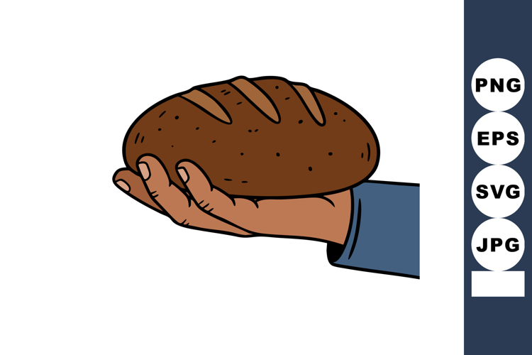 Hand Holding Fresh Brown Bread Loaf Vector Illustration for