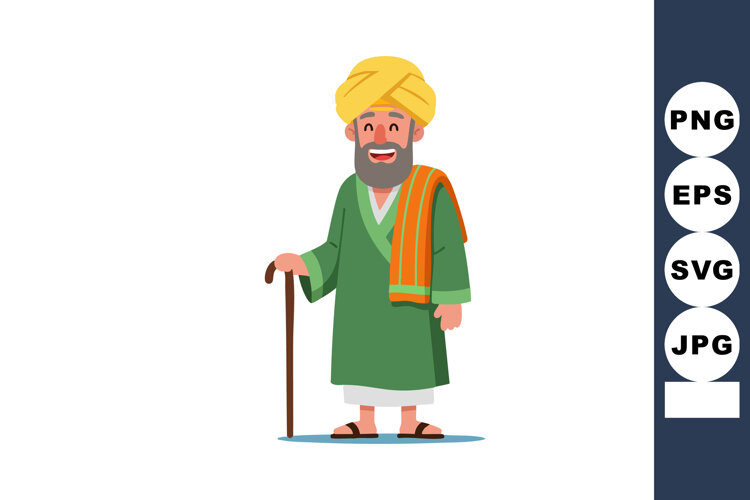 Elderly man with walking stick wearing traditional robe and example image 1