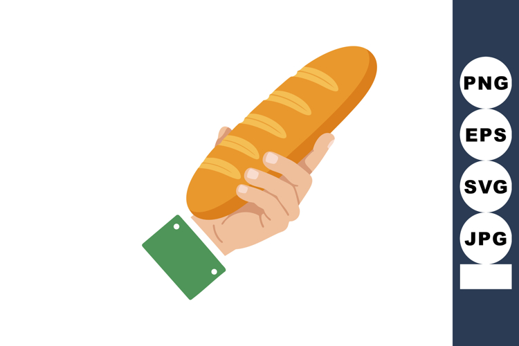 Hand holding freshly baked bread loaf vector illustration wi