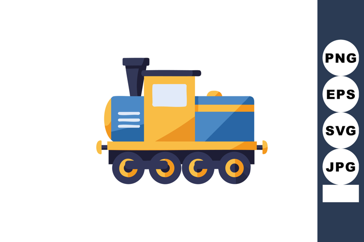 Colorful yellow and blue cartoon train locomotive vector ill