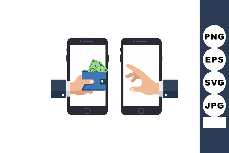 Digital payment transaction with hand holding wallet and mon