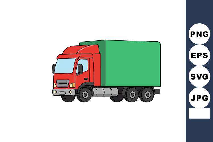 Red and green delivery truck vector illustration with cargo example image 1