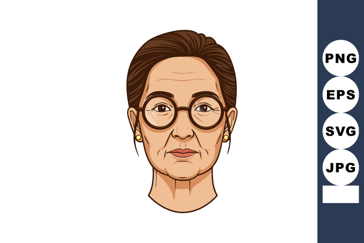 Elderly woman with glasses and earrings vector portrait illu