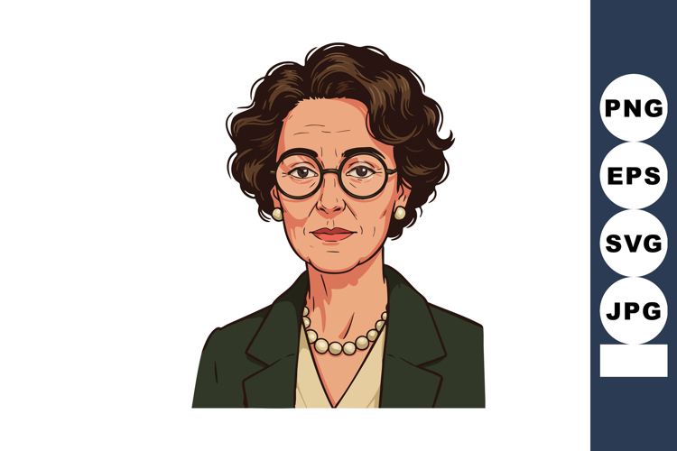 Mature woman with glasses and pearl necklace vector portrait