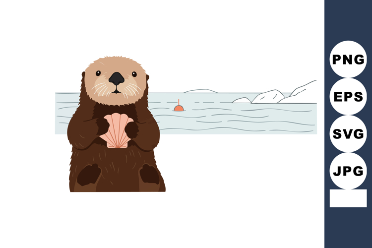 Sea otter holding shell near ocean water and iceberg landsca example image 1