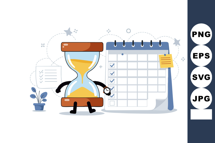 Hourglass character with checklist calendar and time managem