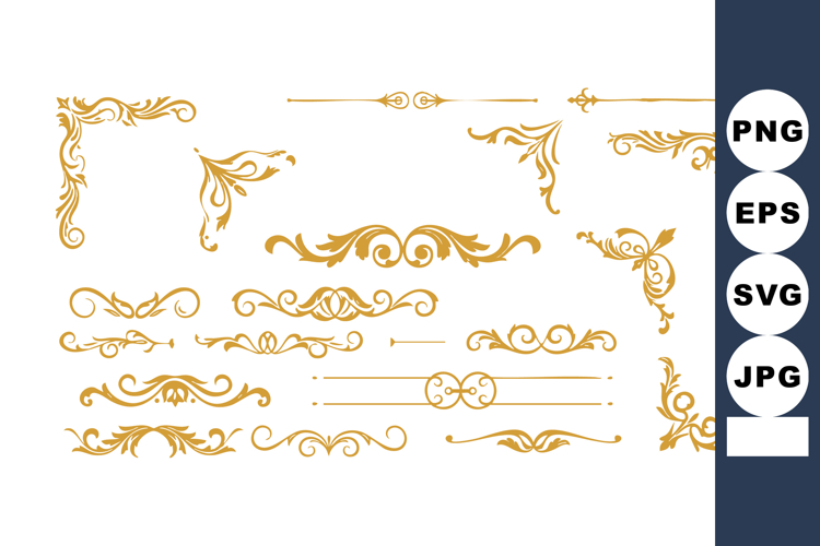 Decorative vintage gold ornamental borders and flourishes ve