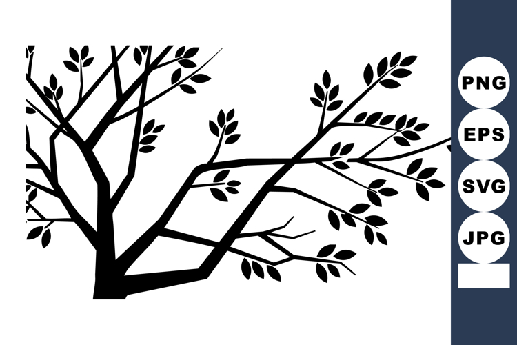 Black silhouette of tree branch with leaves vector illustrat