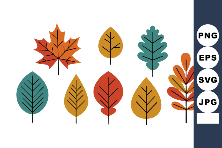Autumn leaves collection with orange, teal, and yellow colou