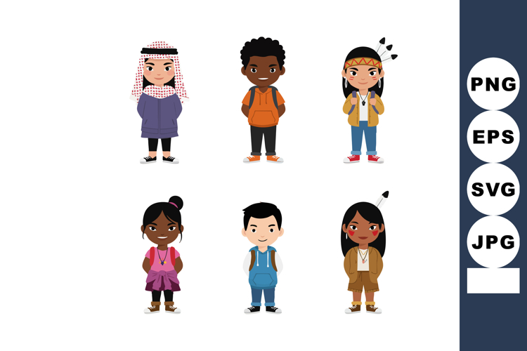Diverse group of multicultural children wearing traditional
