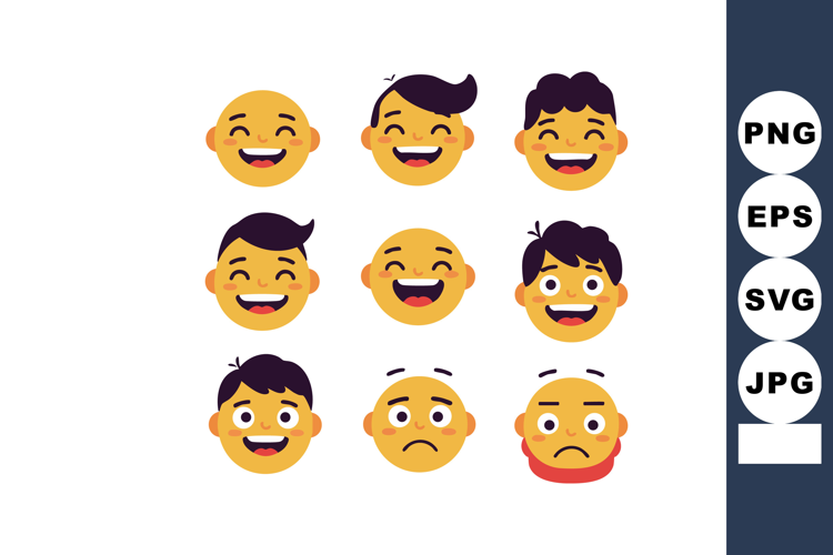 Smiling and sad male faces with various hairstyles vector il