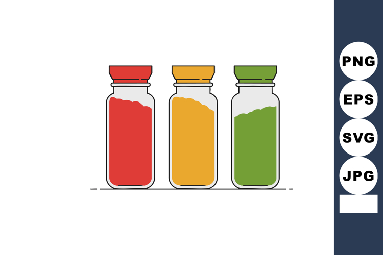 Three glass jars with red yellow and green spices vector ill