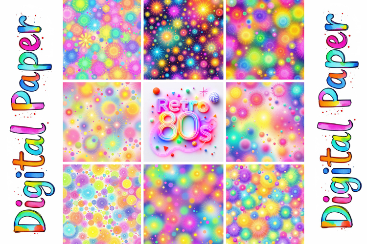 80s Neon Retro Digital Papers | Bright Party Backdrops