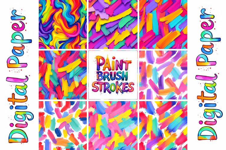 Colorful Paint Brush Strokes Digital Paper