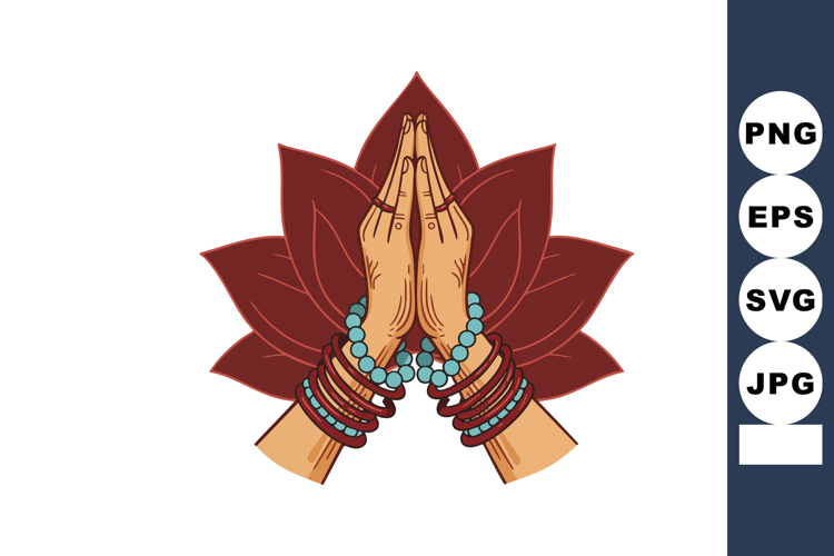Hands in Namaste Gesture with Beaded Bracelets and Red Lotus