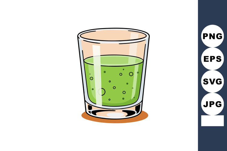 Glass of green juice with bubbles vector illustration for he