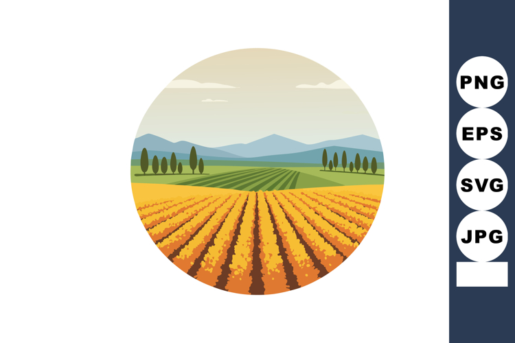 Agricultural fields with rows of crops and distant blue moun example image 1