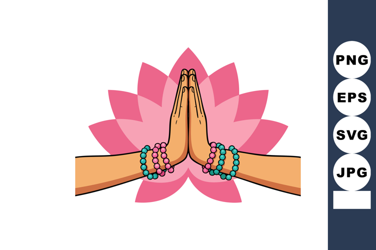 Vector illustration of hands in prayer gesture with colorful