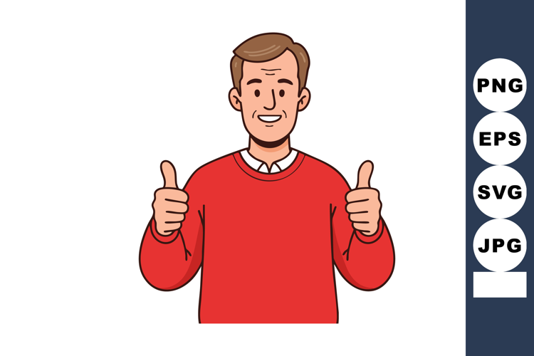 Man Wearing Red Sweater Showing Thumbs Up Gesture Vector Ill