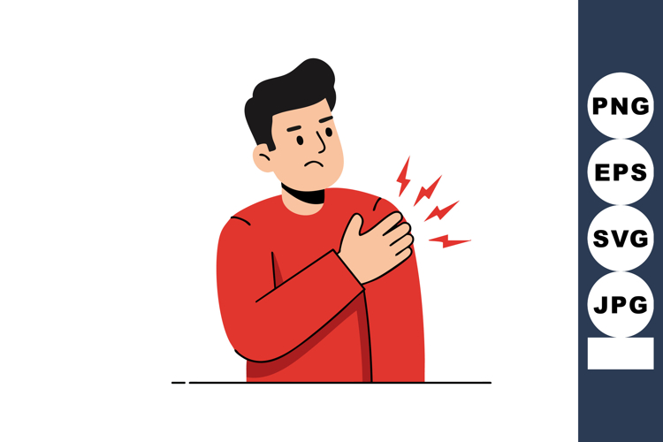 Man Wearing Red Shirt Holding Shoulder in Pain Illustration