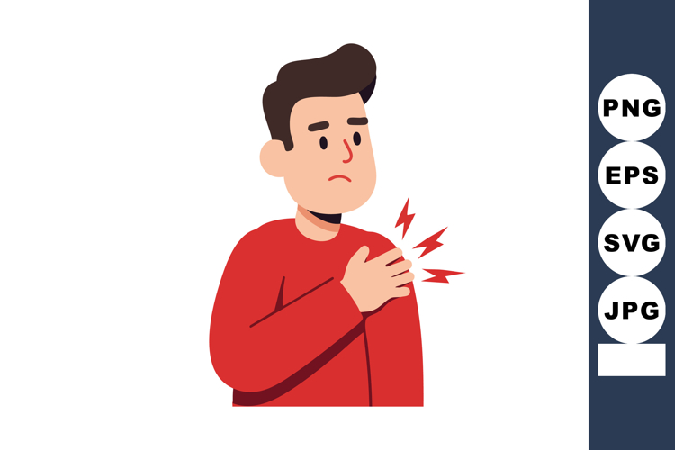 Man experiencing shoulder pain in red sweater vector illustr