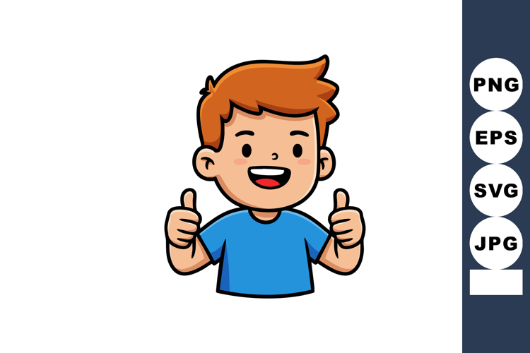Happy boy with thumbs up smiling cheerful expression in blue