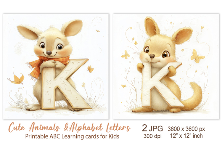 Cute Kangaroo, Animal Alphabet Letters ABC Printable cards