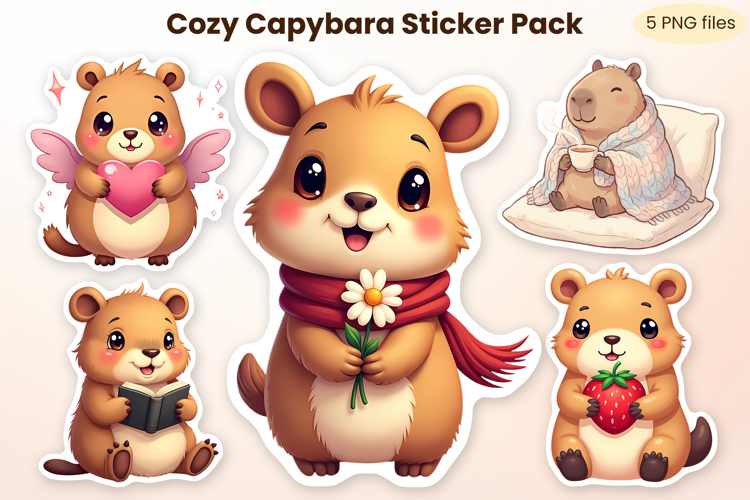 Cute capybara stickers printable | Cozy animal sticker PNG