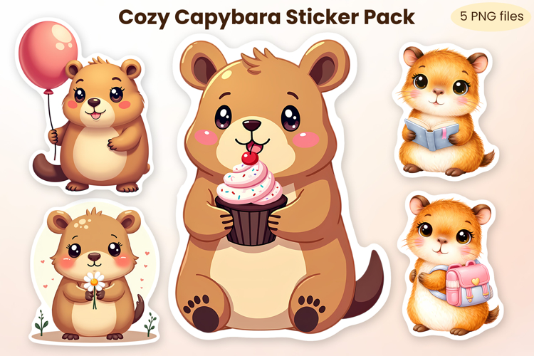 Cute capybara stickers printable | Cozy animal sticker PNG