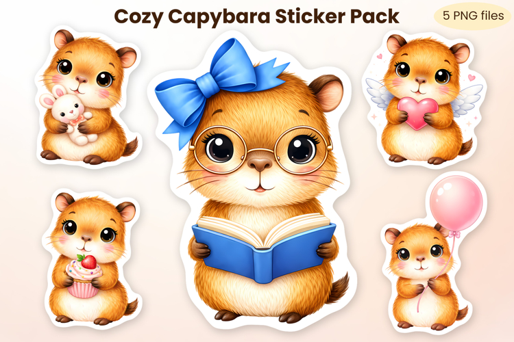 Cute capybara stickers printable | Cozy animal sticker PNG